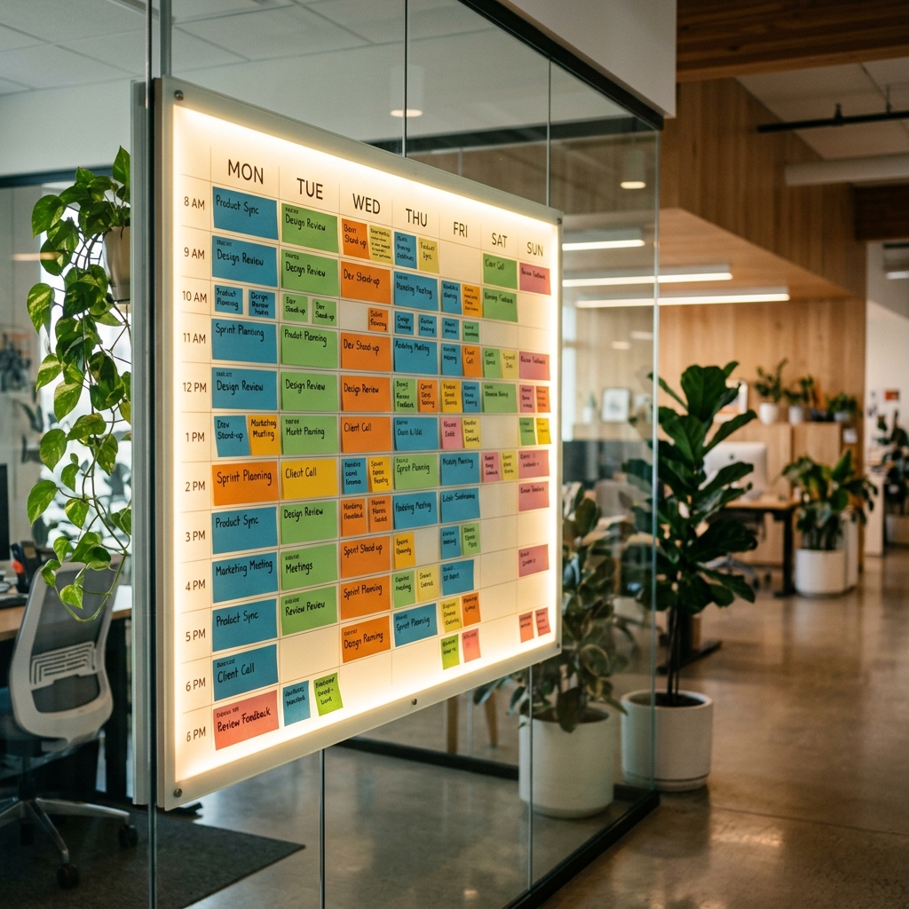 Modern scheduling board with colorful time blocks