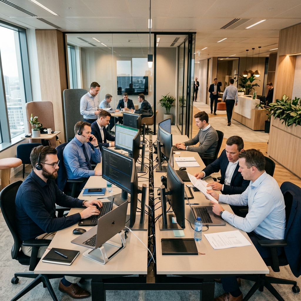 Professional virtual assistant team collaborating remotely